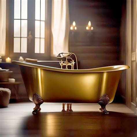 Gold Clawfoot Brass Soaking Tub, Custom Bathtub Handmade From Indonesia