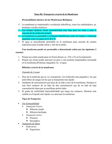TEMA 8b Transporte de Membrana Tema 8b Transporte a través de la