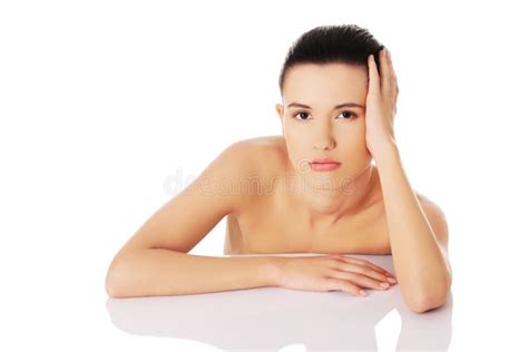 Portrait Of A Nude Woman Sitting At The Desk Stock Photo Image Of Beauty Single 48682618