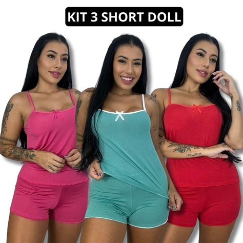 Kit Baby Doll Micro Liso Short Doll Lingerie Sexy Shopee Brasil