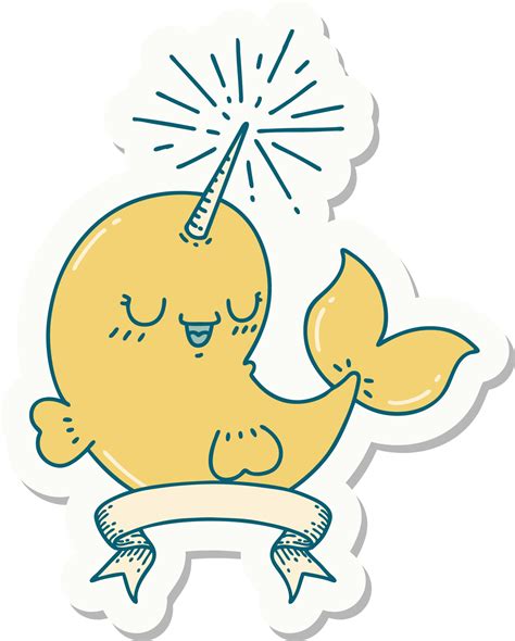 Sticker Of A Tattoo Style Happy Narwhal 45060390 Png