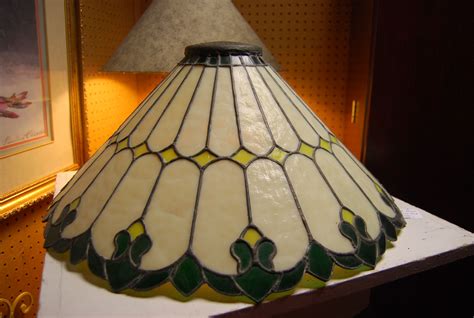 Antique Stained Glass Lamp Shade Very Heavy Can Be Seen At Gillespie