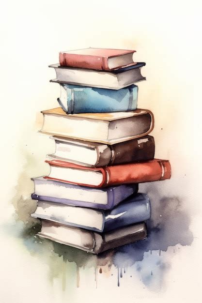 Premium Photo Watercolor Small Stack Books