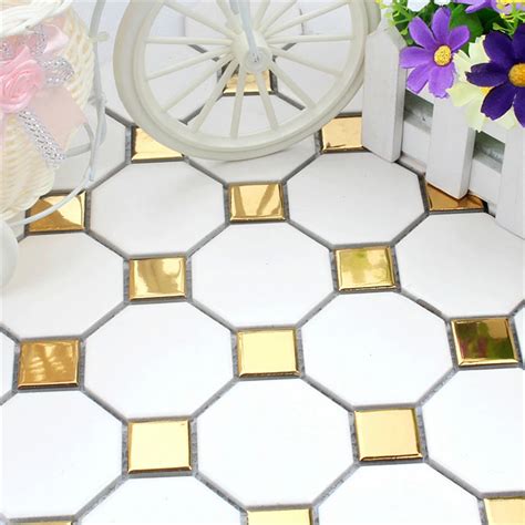 Glossy Gold Matt White Ceramic Mosaic Bathroom Kitchen Washroom Anti Slip Floor Tile Wall Tile