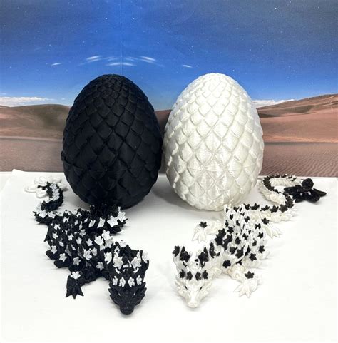2pcs 3d Printed Dragons With Dragon Egg Articulated White