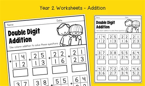 Year 2 Double Digit Addition Column Addition Worksheets Ks1