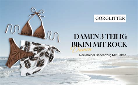 Gorglitter Bikini Mit Rock Damen Set Teilig Triangel Bikini Set Neckholder Badeanzug Bikini