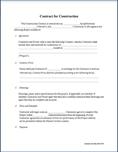 Construction Contract Template (Free Printable)