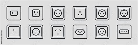 type power socket  icon set electric plug symbols power