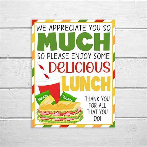 Lunch Thank You Sign We Appreciate You So Much Enjoy Lunch Staff