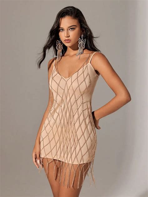 Hot Sale Full Rhinestone Tassel Body Chain Hollow Out Sexy Transparent Fashion Party Chain Dress