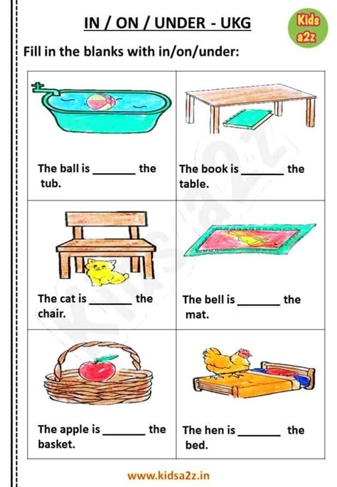 Prepositions In On Under Worksheets For Kindergarten