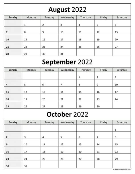 Free Printable August September October 2022 Calendar Template To Print