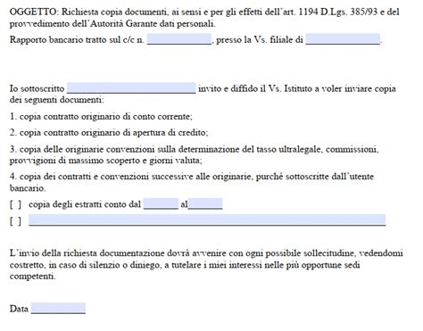 Fac Simile Richiesta Documenti Bancari Word E PDF