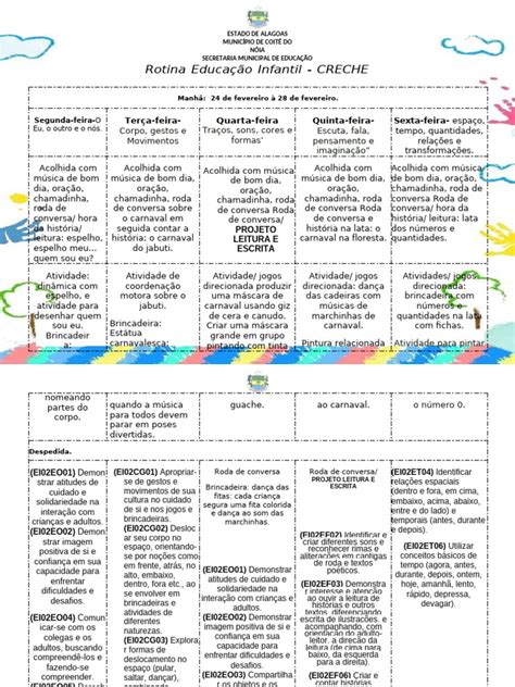 Rotina Na Creche - Rotina de Atividades na Creche Alagoas | PDF