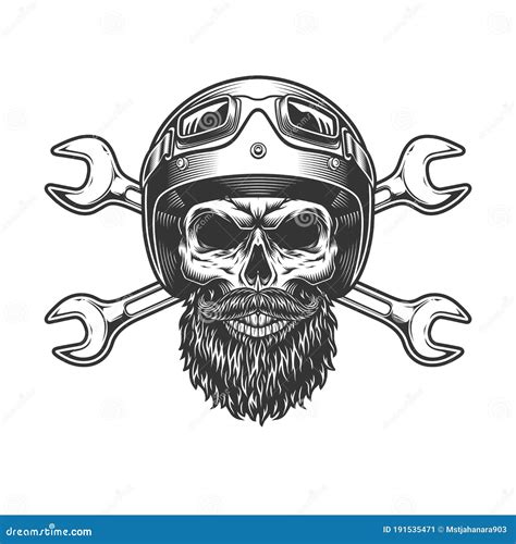 Motorcycle Rider Skull In Moto Helmet Stock Vector Illustration Of