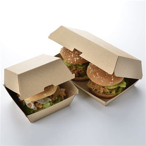 Disposable Packaging Fast Food Box Kraft Paper Burger Box Square Shape Custom Printed Disposable