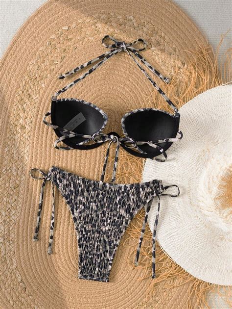 Swim SXY New Sexy Women S Leopard Print Halter Tie Underwire Bikini Set Summer Beach Vacation
