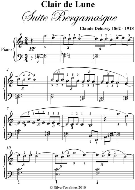 Clair de Lune Easy Elementary Piano Sheet Music eBook by Claude Debussy ...