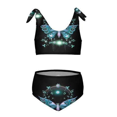Blue Butterfly Checkerboard Girl S 2 Piece Bikini Set Beach Sport