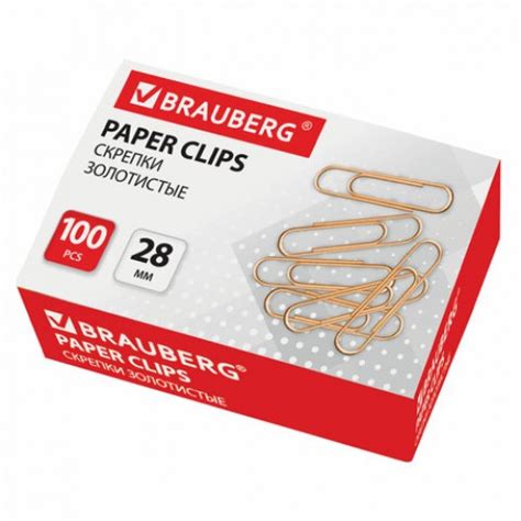Купить Скрепки BRAUBERG, 28 мм, золотистые, 100 шт., в картонной ...