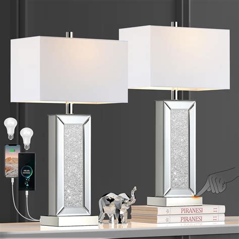 modern table lamp set   touch control silver mirror diamond crystal