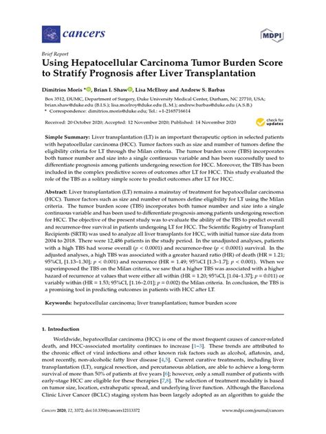 Using Hepatocellular Carcinoma Tumor Burden Score To Stratify Prognosis After Liver