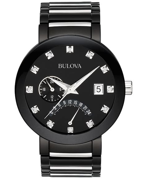 Bulova Mens Black Stainless Steel Diamond Watch In Black For Men Save