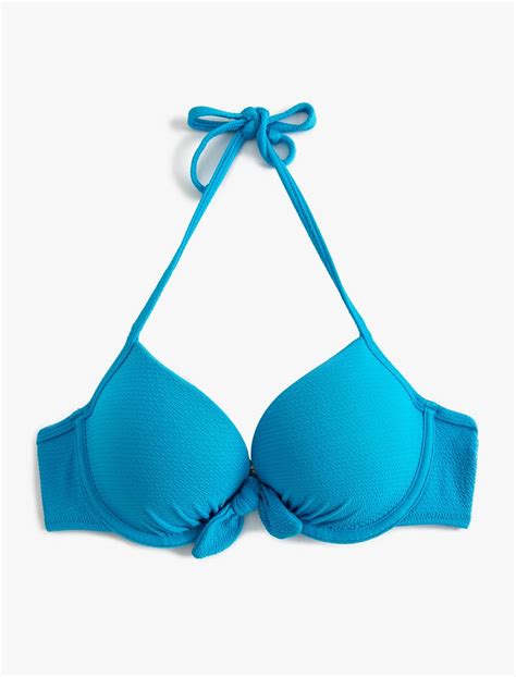 Mavi Kadın Push Up Bikini Üstü Dokulu Bağlama Detaylı Balenli SAK MM Koton