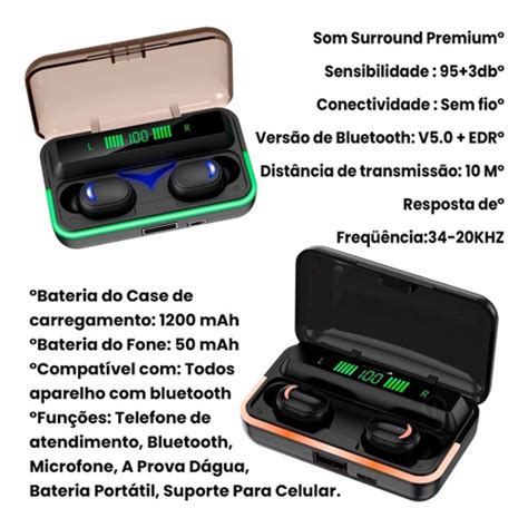 Fone De Ouvido Bluetooth Tws F9 A Prova Dágua Microfone Em Promoção