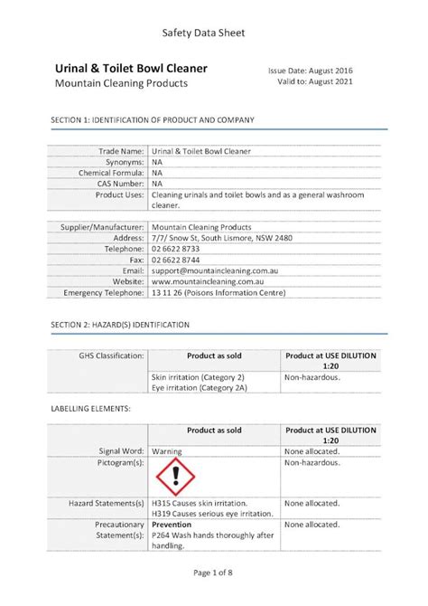 PDF Urinal And Toilet Bowl Cleaner SDS 0816 List Of Designated