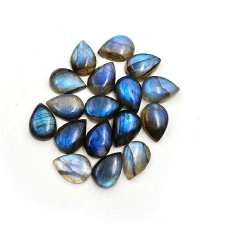 Natural Labradorite Pear Cabochon Fire Loose Gemstone Lot 8 Pcs 15x20