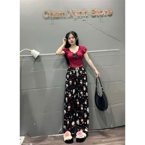 Bộ đồ nữ áo thun quần đũi in labubu hot trend 2024 Pu29 Shopee Việt Nam