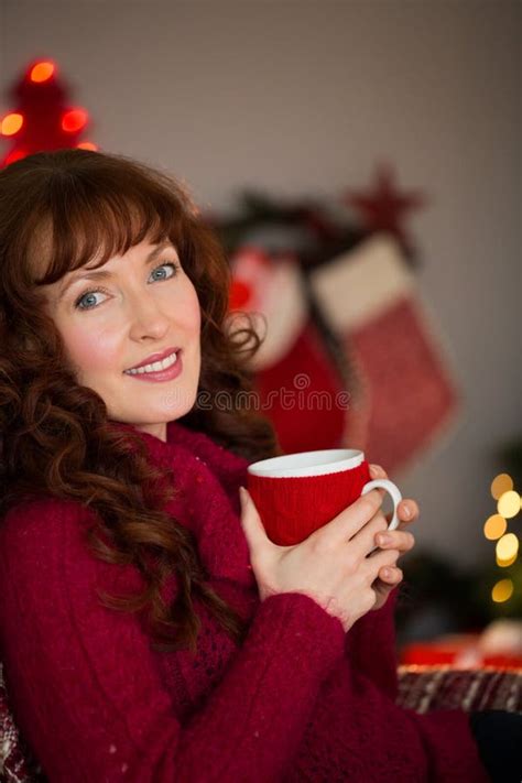 Portrait Of Pretty Redhead Enjoying Hot Drink Stock Photo Image Of Life Christmas