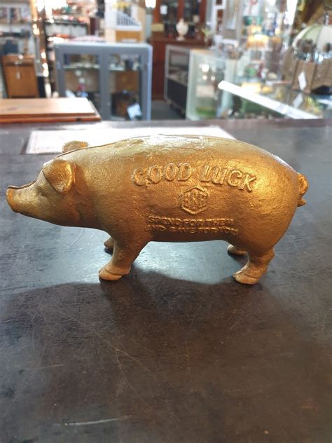 Gold Good Luck Cast Iron Piggy Bank Store The Funky Pickers Shed