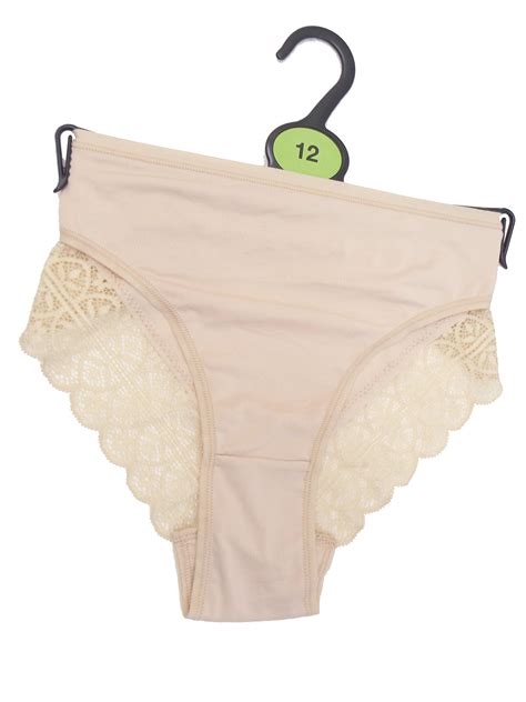 F F F F NUDE Lace Trim Brazilian High Cut Knickers Size 12 To 16