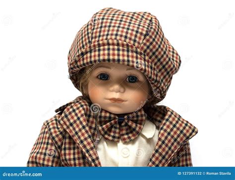 Ceramic Porcelain Handmade Vintage Doll Of Brunette Boy With Curly Hair Stock Photo Image Of