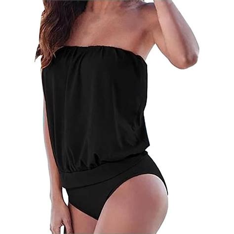 Maillot De Bain Shorty Femme Sans Bretelles Marque Noir Uni Casual Bikini Sexy Grande