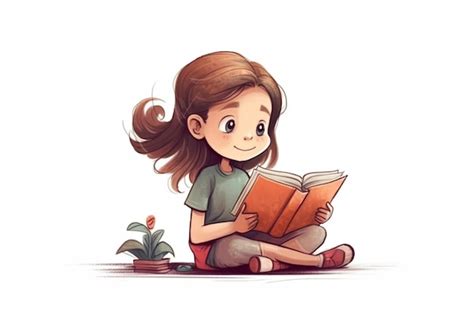 Premium Ai Image Girl Illustration Reading A Book Cartoon Style