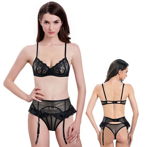 Women Hot Sexy Female Underwear Set Shinny Lace Embroidery Bra And Panty Set Buy Black
