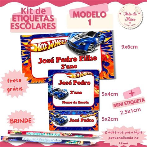 Etiqueta Escolar Unidades Hot Wheels Kit Completo Elo