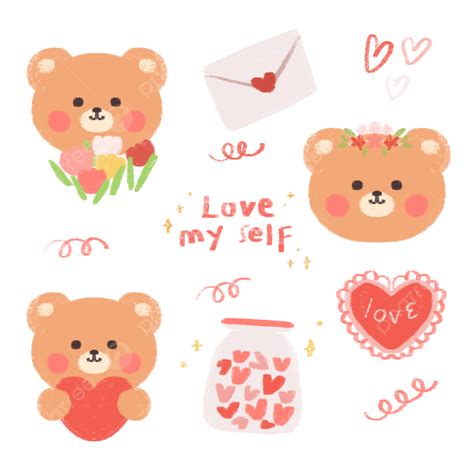 Cute Korean Bear Love Valentine Sticker Decoration Korean Bear