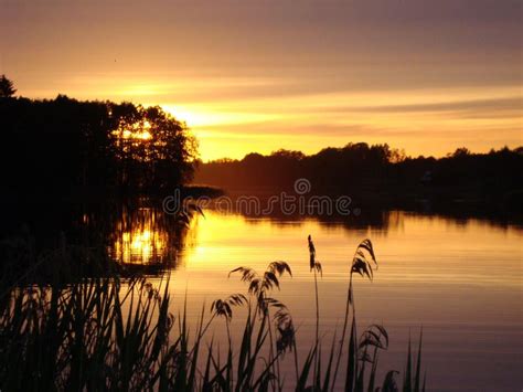 Sunset on the Lake in the Summer Day Stock Photo - Image of reflection ...