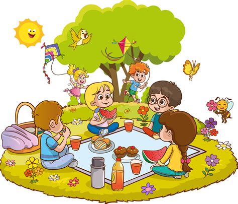 Illustration Of Kids Having A Picnic At The Park On A White Background