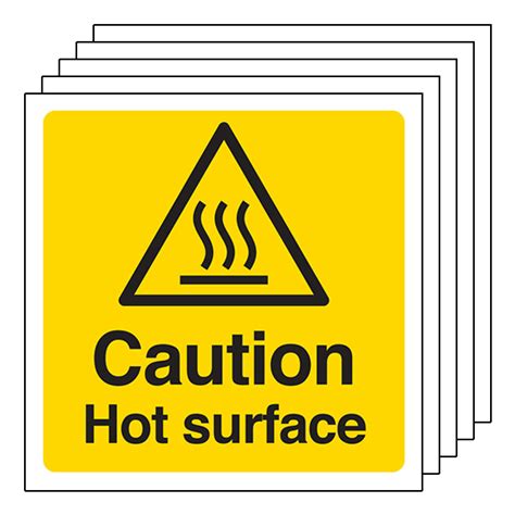 Pack Caution Hot Surface Square Safety Signs Less