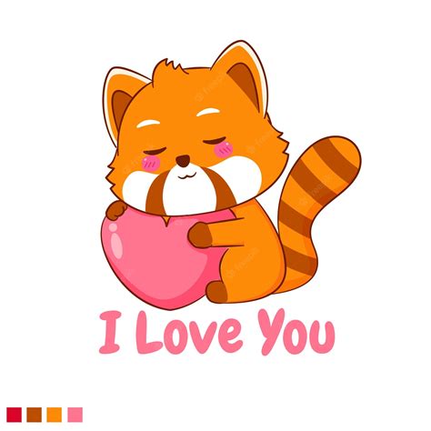 Premium Vector Cute Red Panda Hugging Love Heart Cartoon Character