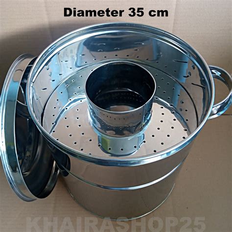 jual panci dandang bakso kukus rebus ukuran  cm stainless pack kayu