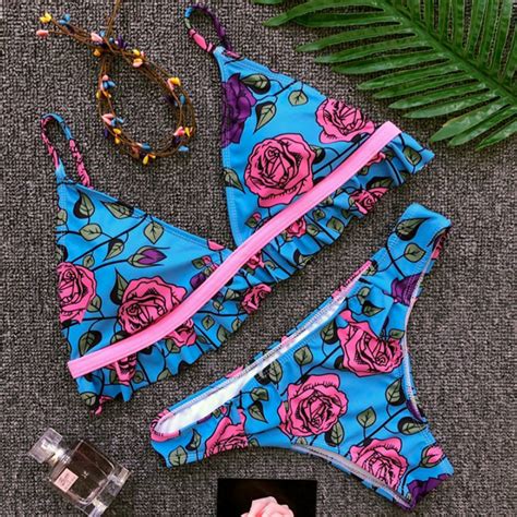 Explosive Models Sexy Split Triangle Ruffled Printed Bikini On Luulla