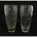 A Pair Of Whitefriars Glass Vases Each With Engraved Fish And Reed