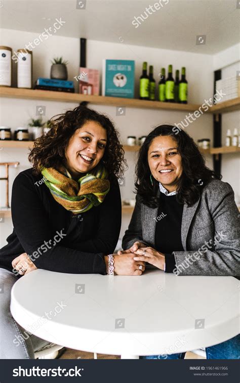 Vertical Portrait Joyous Lesbian Couple Sitting Stock Photo